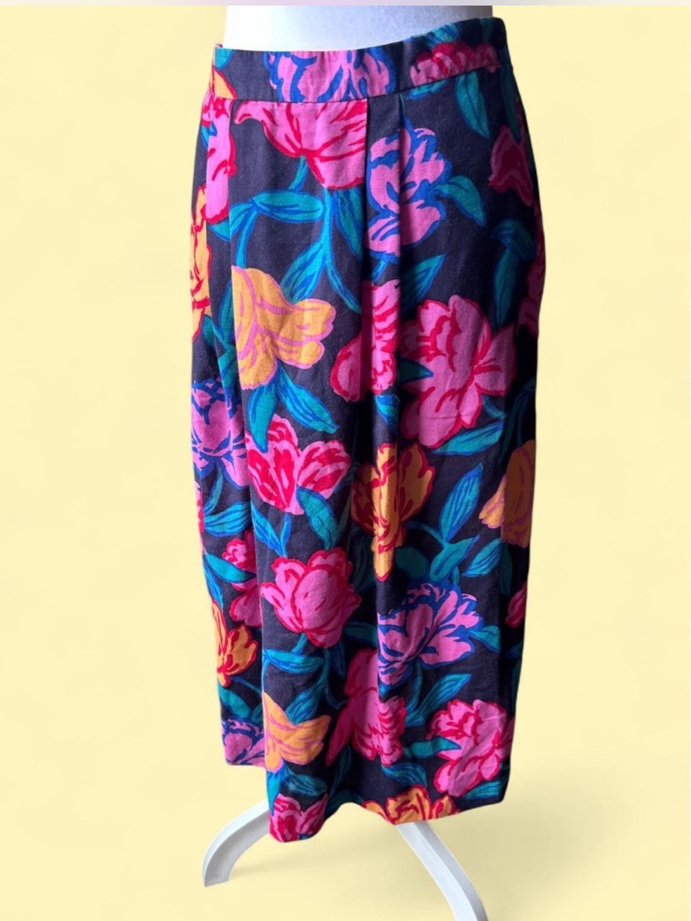 Vintage 90s Floral Midi Skirt - Ivory Miami - Size Large